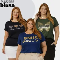 Blusa Blusinha Camiseta Feminina Plus Size Curve Malha Viscose