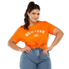 Blusa Plus Size T-shirt Moda Blogueira New York Laranja Manga Curta Verão