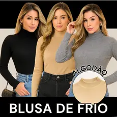 Blusa Feminina Manga Longa Cacharrel Confortável P a G2 Gola Alta
