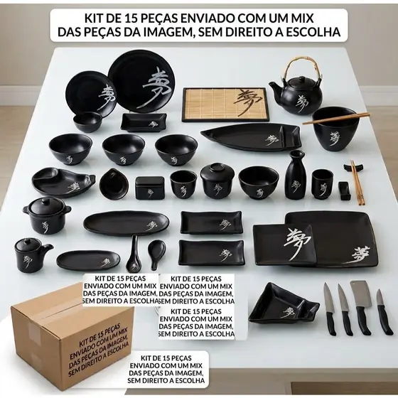 KIT Cerâmica Oriental Japonês 15 peças