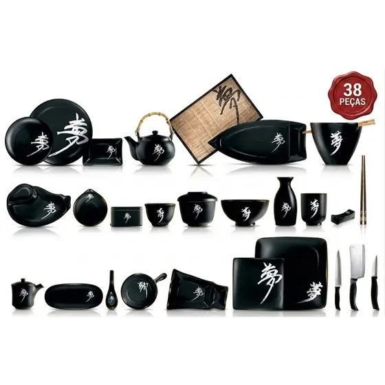 Kit Cerâmica Oriental Japonês 38 peças