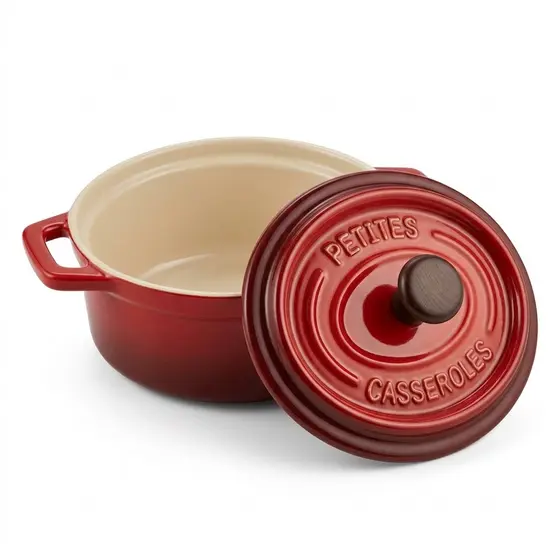 Mini Caçarola Porcelana Oval Com Tampa 150ml Panelinha Molheira Travessa Forno Mesa Posta Vermelha