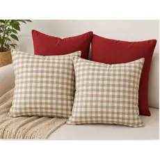 kit 4 capas de Almofada Xadrez Bege – Elegância e Conforto para sua Casa