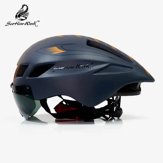SCOHIRO-WORK Capacete de bicicleta masculino estrada Mtb bike triathlon TT Capacete de ciclismo Capacete de bicicleta com óculos de proteção