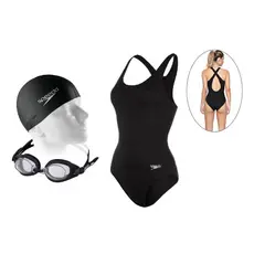 Kit Natação Speedo Maiô Cross + Óculos Freestyle Antiembaçante Proteção UV + Touca Flat Silicone