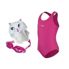 Kit Natação Speedo Maiô Vital Infantil + Óculos Jr Olympic Antiembaçante + Touca Cat 4 a 10 Anos