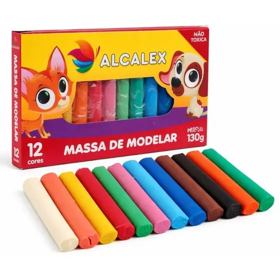 Massinha de Modelar 12 Cores 130g Escolar Infantil