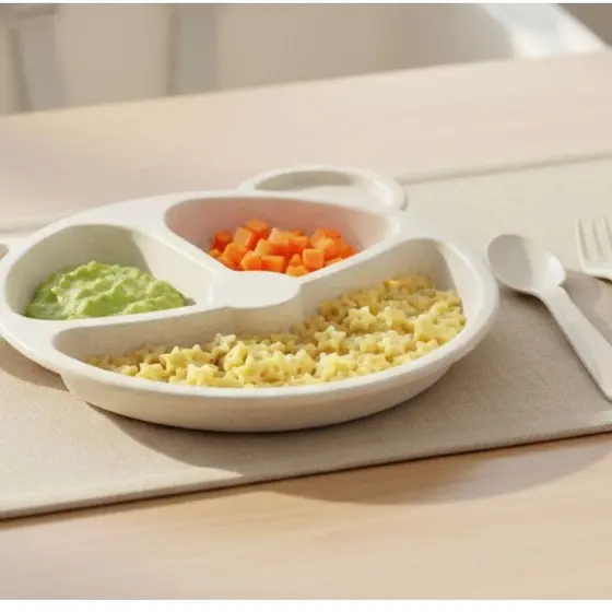 Kit Prato Infantil talheres Urso 3 Divisórias Colorido Alimentação Criança fofo
