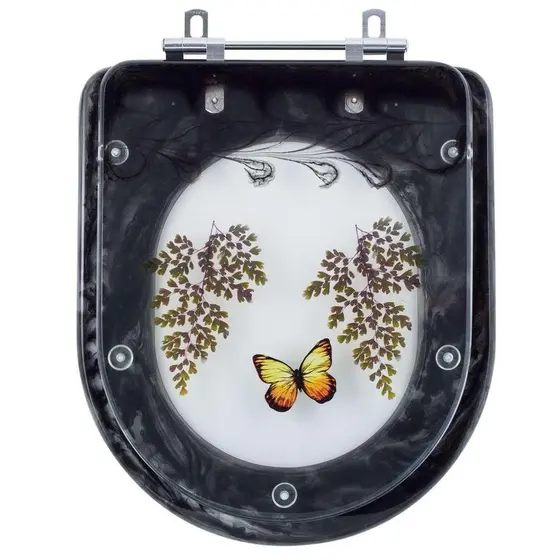 Assento Sanitário Decorado Flox Preto Para Louça Fiori