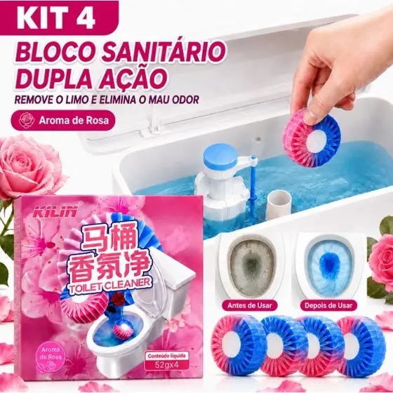 Kit 4 Pastilha Limpadora de Vaso Sanitário Dupla Ação Com Perfuma