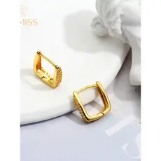 Argola Delicado Elegante Antialérgico Folheado Ouro 18k a Platina Quadrada 3 Fileira Zircônia Cravejada