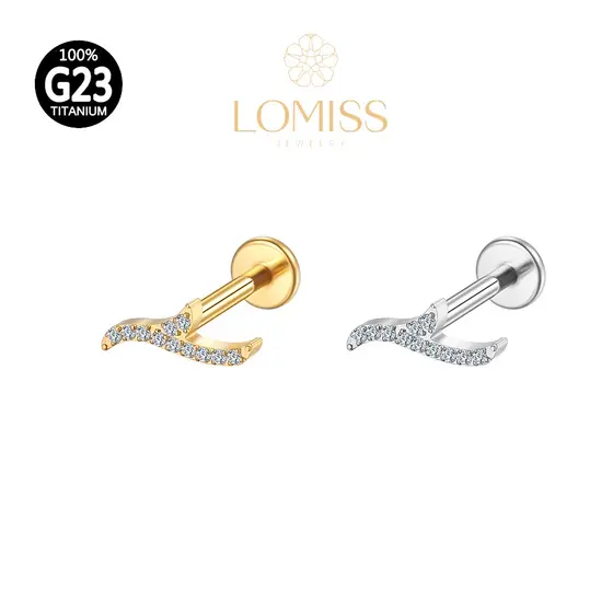 Piercing Orelha Labret Titânio PVD Onda Zircônia 《Lomiss semijoias》