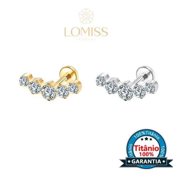 Piercing Helix Tragus Conch Boca-Medusa Labret Titânio Pvd Cluster Zircônias Cravejadas