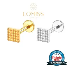 【Lomiss】Piercing Orelha Trágus Helix Labret Titânio Quadrado