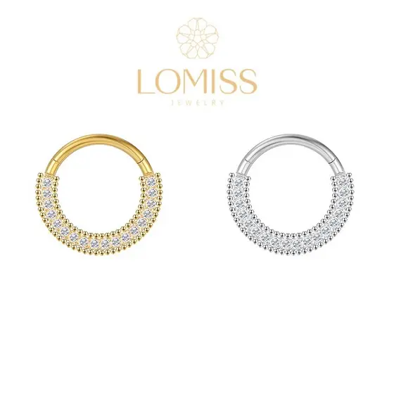 【LOMISS】Piercing Daith Nariz cravejado nariz Septo Rook Conch Nariz daith Argola Aço Cirúrgico Pvd Detalhada/zircônia Cravejada