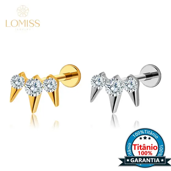 Piercing Labret Helix Tragus Conch Nariz Titânio Spike Com Zircónia Cravejada