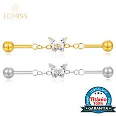 Piercing Transversal Titânio Borboleta Zircônia Cravejada