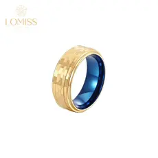 Anel Alianca De Casamento  Masculino De Ouro Aço Tungstênio Pvd/Azul