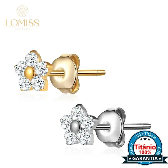 Brinco Titânio Elegante Flor Zircônia Cravejada