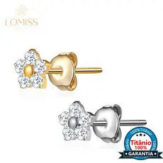 Brinco Titânio Elegante Flor Zircônia Cravejada