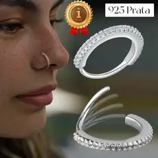 LOMISS Piercing Nariz Septo Prata 925 Cravejado Argola 28 pedras de Zircônia Helix Nostril Conch Daith 8/10mm
