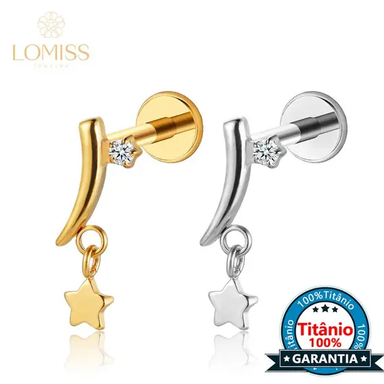 Piercing Orelha Tragus Helix Labret Pingente Estrela Titânio Zircônia