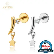 Piercing Orelha Tragus Helix Labret Pingente Estrela Titânio Zircônia