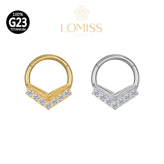 Piercing Orelha Nariz Argola Titânio PVD Clik Zircônia 《Lomiss semijoias》