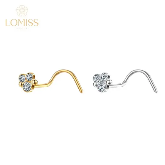 Lomiss Piercing Nariz Nostril Aço Cirúrgico 3 Pedras
