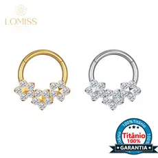 Lomiss Piercing Helix Septril Rook Conch Argola Titânio Segmento Articulado 3 Flores Zircônia Cravejada