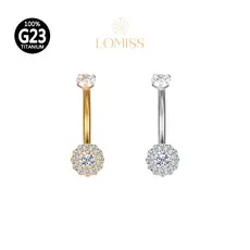 Piercing Umbigo Banana Titânio PVD girassol Zircônia Lomiss semijoias