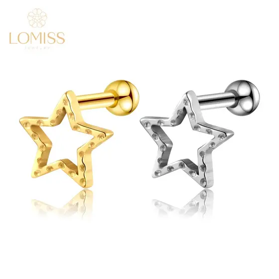 Lomiss Piercing Helix Flat Conch Tragus Barbell Aço Cirúrgico Estrela Vazado