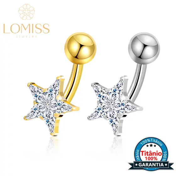 Piercing Umbigo Banana Titânio Pvd Estrela Zircônia Cravejada Piercing Umbigo Pequeno