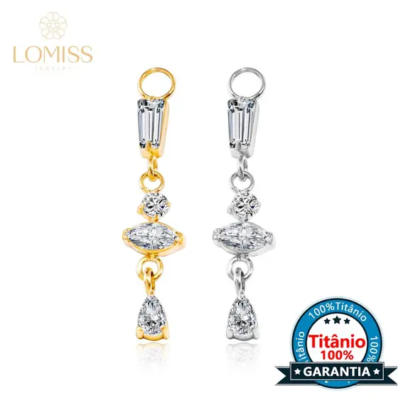 Corrente Titânio Pvd Piercing 4 Zircônias Cravejado - Para Orelha Cartilagem Helix Tragus Conch