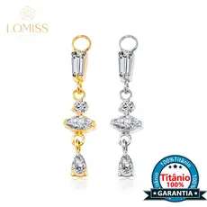 Corrente Titânio Pvd Piercing 4 Zircônias Cravejado - Para Orelha Cartilagem Helix Tragus Conch