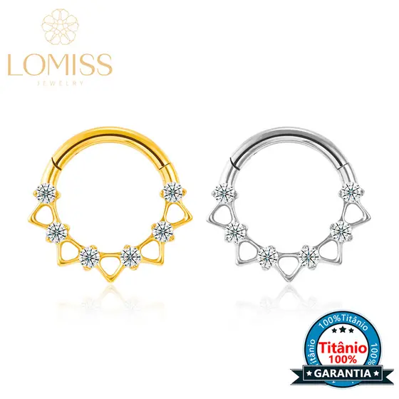 Piercing Argola Septo Titânio Segmento Articulado Zircônia Cravejada Helix Rook Conch Nariz Orelha Boca Earring Daith