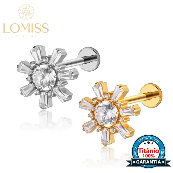 Piercing Labret Titânio Pvd Flor Zircônia Ponto De Luz Helix Tragus Conch Nariz