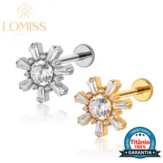 Piercing Labret Titânio Pvd Flor Zircônia Ponto De Luz Helix Tragus Conch Nariz