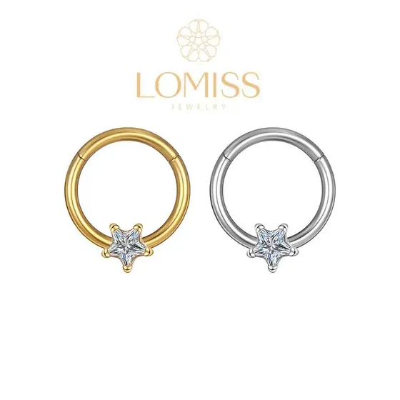 Piercing Argola Segmento Articulado Aço CirúRgico Pvd com Estrelas ZircôNia