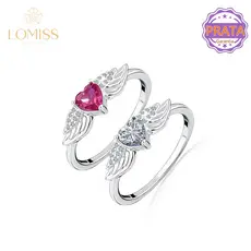 Anel Prata 925 Coração Vermelho Zircônias De Asas De Anjo Brilhantes Esterlina Brilhante Delicado Feminino Presente
