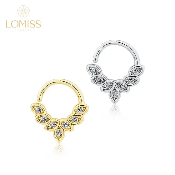 Piercing Orelha Argola Torção Cobre/Aço Cirúrgico Zircônias Cravejado Modelo Para Nariz Septo Helix Rook Conch