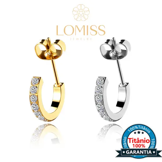 Brincos Argola Titânio Redondo Zircônias | Lobulo Orelha
