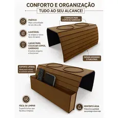 Esteira Apoio para Sofá com Porta Copos e Controle Remoto, Organizador e Reforçado
