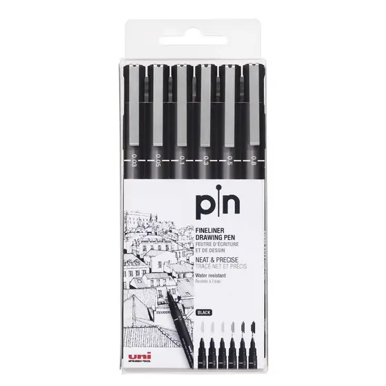 Caneta Uni Pin Fine Line Preto Com 6 Pontas - Uniball