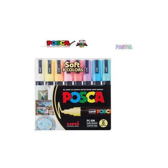 Caneta Posca Pc-5M - Estojo C/ 08 Cores Pastel - Uniball