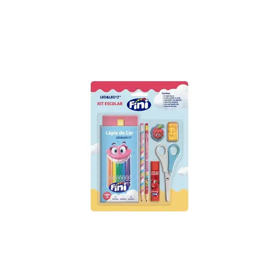Kit Escolar Fini - Lápis De Cor 12 Cores + 5 Itens - Leo&Leo