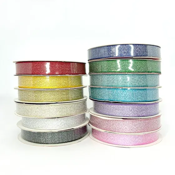 Fita de Cetim com Lurex 10mm Glitter Metalizada Cinderela Laços e Artesanatos