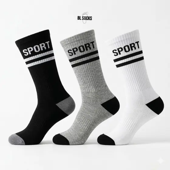 24 Pares Meias Cano Longo Com a Escrita SPORT Com Algodão Unissex