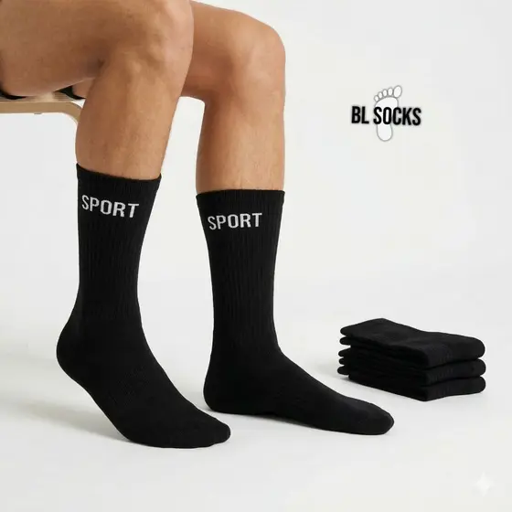3 / 6 / 9 / 12 / 18 / 24 Pares de Meias Cano Alto Longo Pretas Estilo Sport Unissex para Meninos e Meninas