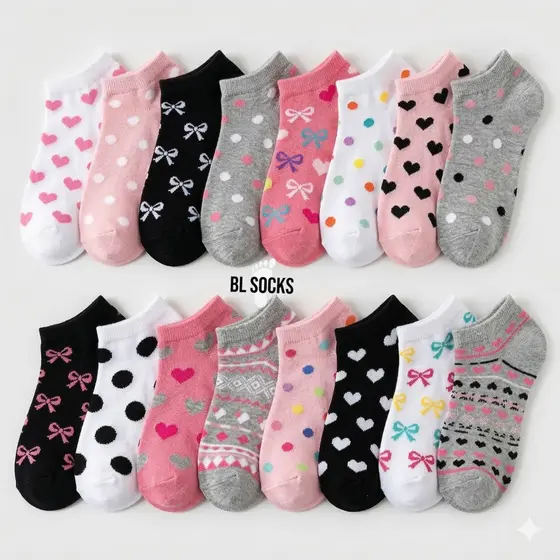 3 / 6 / 9 / 12 / 18 / 24 Pares de Meias Femininas Soquete Cano Curto Estampadas Cores Variadas Confortável